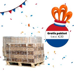 2 halve pallets houtbriketten naar keuze + gratis Koningsdagpakket t.w.v. €30