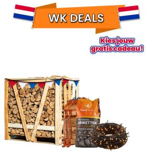 Halve pallet haardhout naar keuze + 2 zakken aanmaakhout of oranje feestverlichting - Keuze gratis product