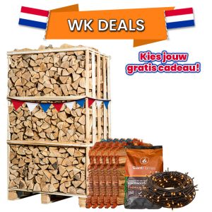 Hele pallet haardhout naar keuze + 5 zakken aanmaakhout, oranje feestverlichting of kokosbriketten 