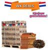 Hele pallet houtbriketten naar keuze + 5 zakken aanmaakhout of oranje feestverlichting